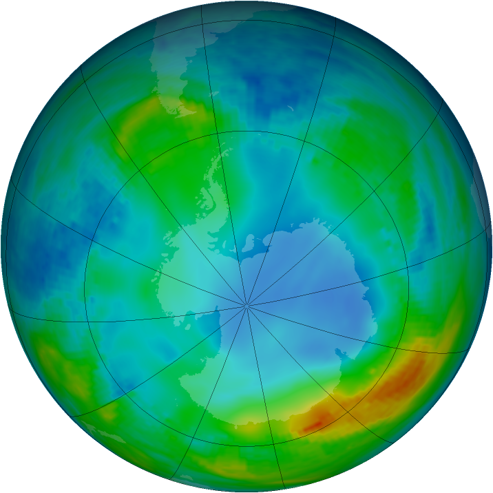 Antarctic ozone map for 29 May 2001